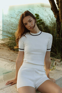 Rib Knit Contrast Tee