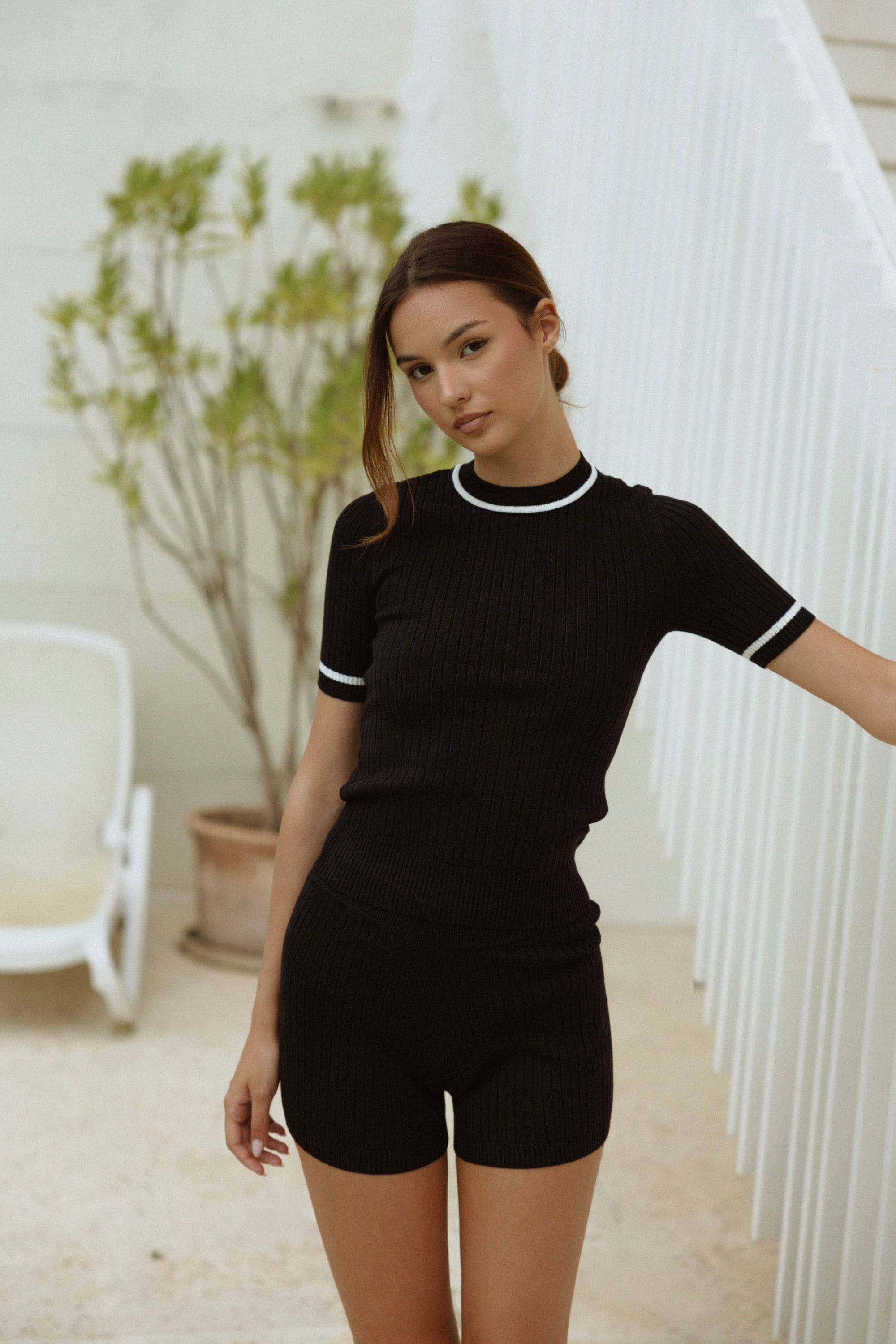 Rib Knit Contrast Tee